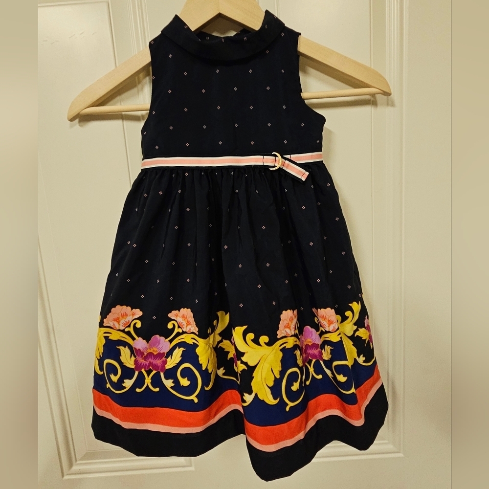Janie and Jack Navy Blue Floral Empire-Waist Gorgeous Dress toddler size 2T